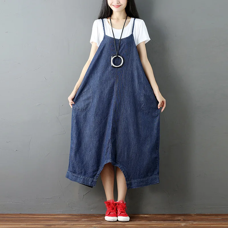 

Summer Dress 2018 Women Loose Casual Denim Spaghetti Strap Dress Korea style Oversoze Sleeveless Casual Jeans dress sundresses