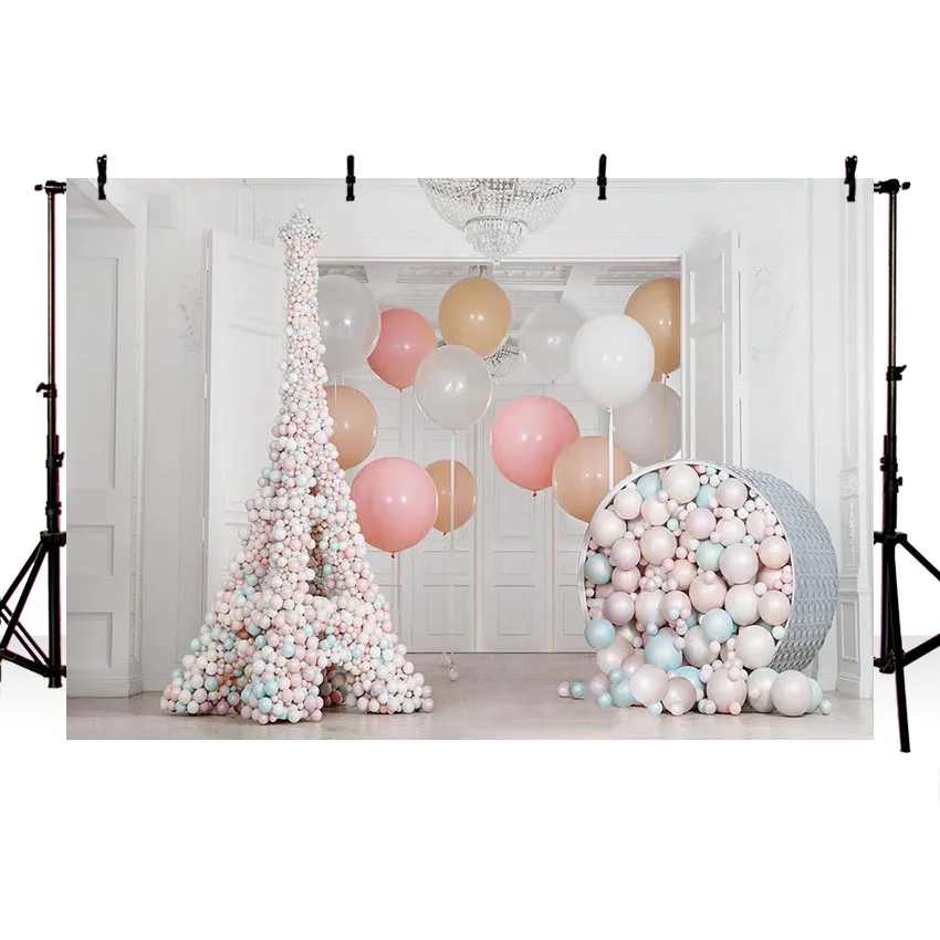 

MEHOFOTO Vinyl Photographic Background Ball Ribbon Birthday Tower Custom Party New Backdrop Photocall Photo Printed Customize