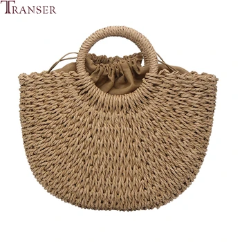 

Transer Women Handbag Summer Bohemian straw bags Large Capacity Beach Handbags Vintage Rattan Bag Handmade Kintted Travel Bags #