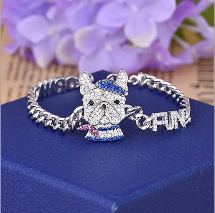 

Crystal rhinestone with deep blue cute dog personality bracelet women accessories jewelry