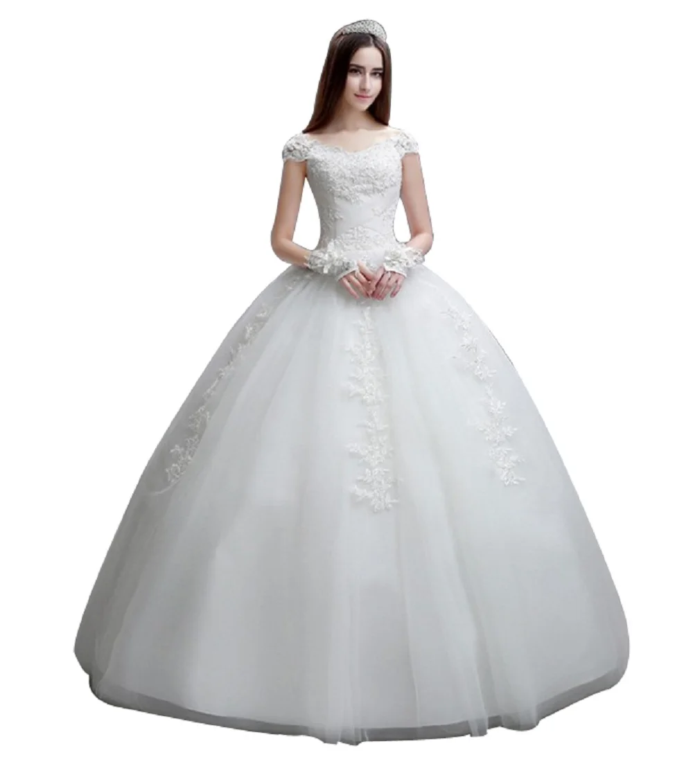 Sexy Long Dress 2018 Cheap White Dress Gowns Sweetheart Tulle Appliques Lace Up Women Bride