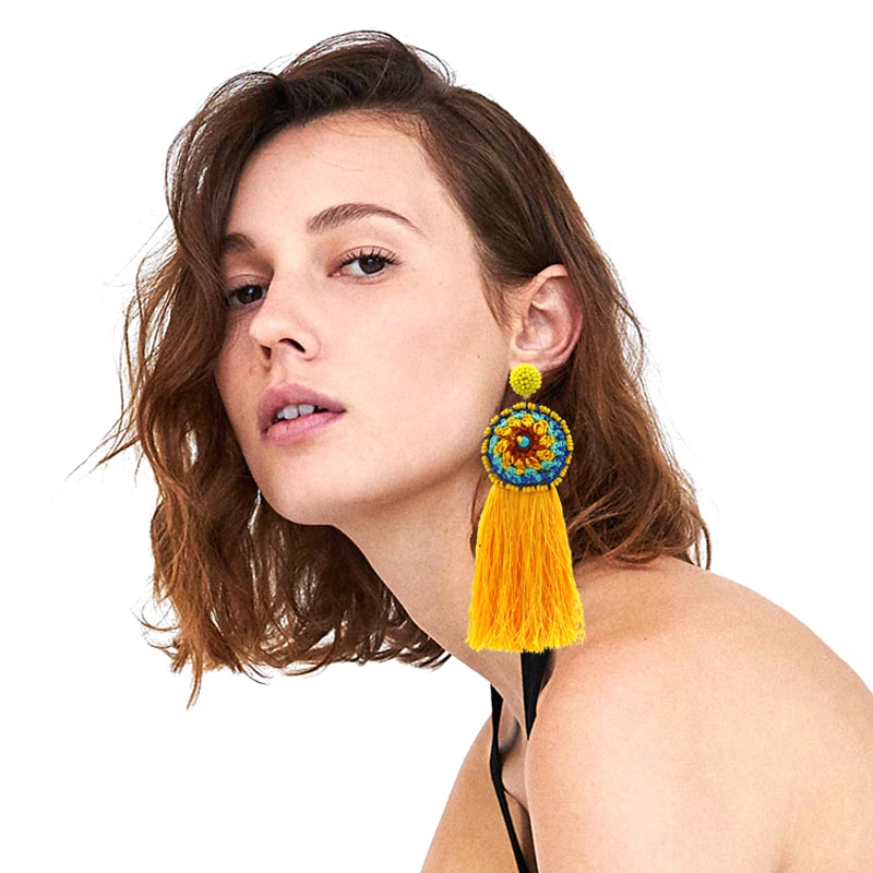 Long Yellow Tassel Earrings For Women Pendientes Fashion 2018 Za Statement Earrings Long Boho Dangle Earring Hanging Jewelry (1)