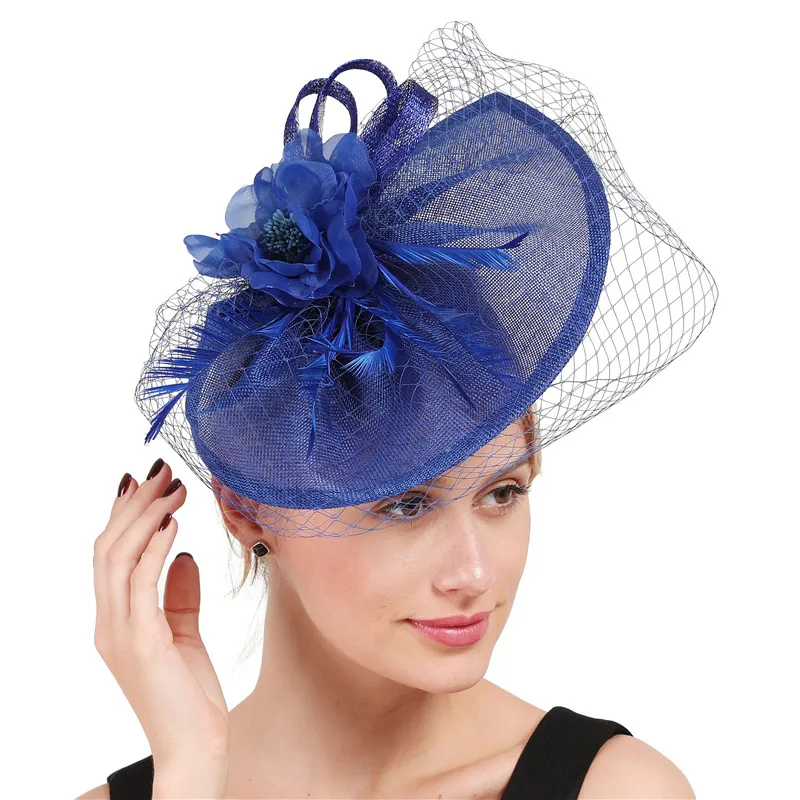 

Women Elegant Mesh Bride Fascinator Hair Clips hats Nice Flower Feather Headwear Cocktail Prom Party Wedding Hair Accessories