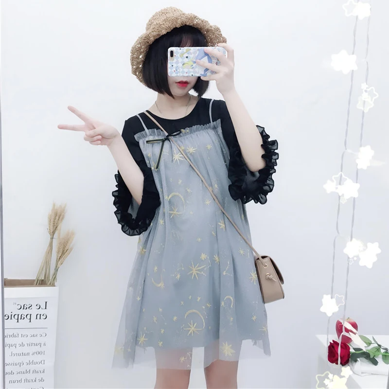 

2018 Mori girl Summer New female Korean style loose thin mesh Patchwork embroidery student cute sweet Dress