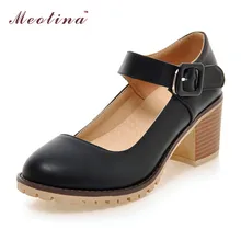 Meoitna Femmes Chaussures de Causalité Chunky Haute Talons Bout Rond Mary Janes boucle Sangle Dames Chaussures Pompes Noir Blanc Grande Taille 43 9 10