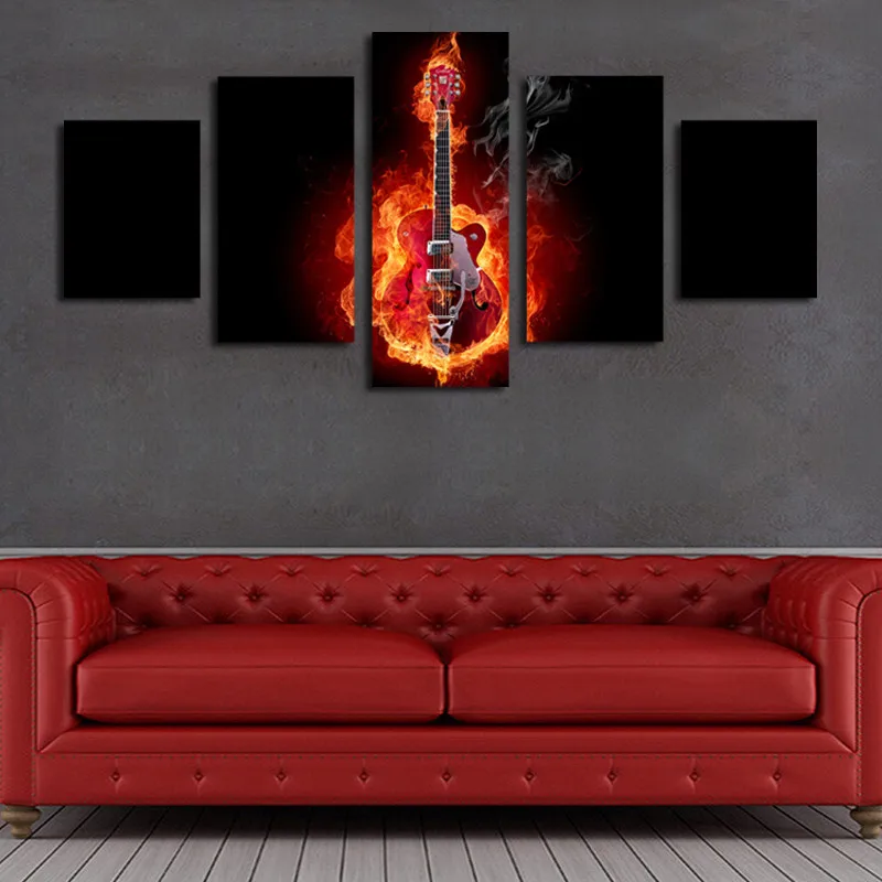 

5 Piece Abstract Flame Guitar HD Picture Modern Home Wall Decor For Living Room Print Painting On Canvas Art Uframed