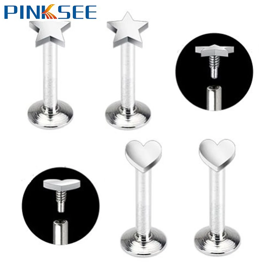 Пронзительный губная серьга хрящевая спираль Козелка Звезда Сердце штангой Бар швензы хирургическая Сталь уха гвоздики, пирсинг тела 6-10 мм
