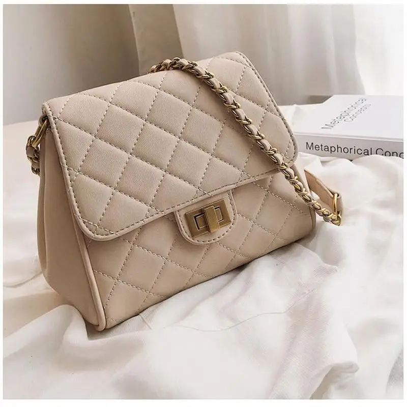 

Crossbody Bag Girls Ins Female Small Chain Bag 2019 New Shoulder Plaid Handbag PU Flap Fashion Totes Women's Solid Messenger Bag