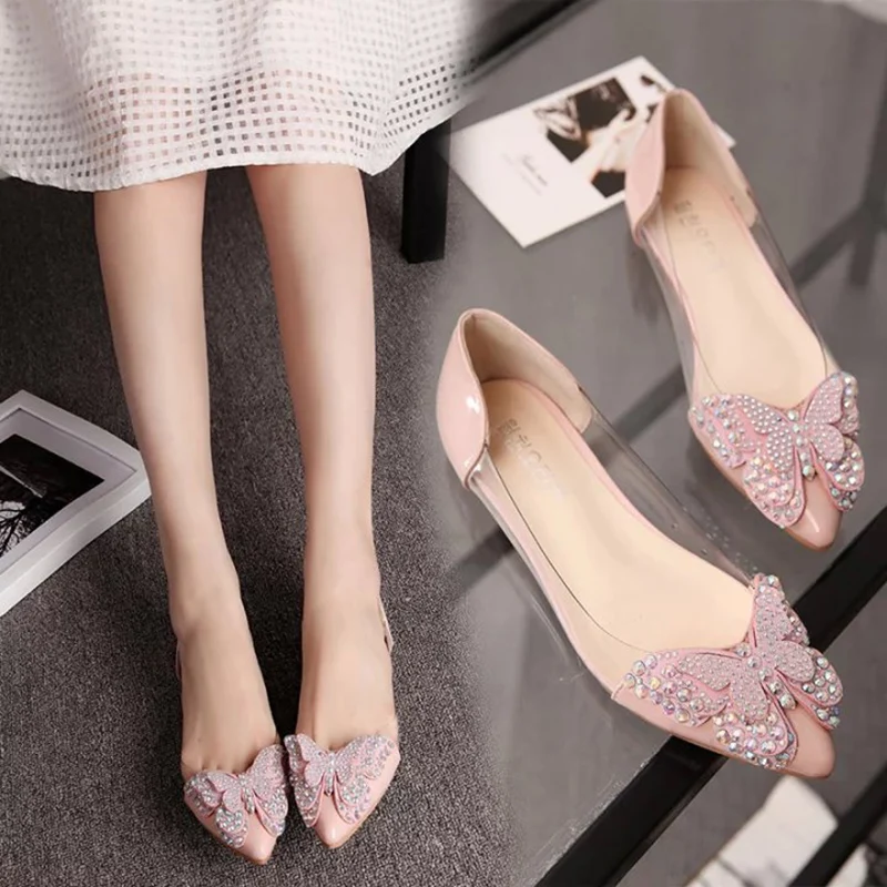 

bow knot jelly beach sandals feminino pointed toe crystal transparent bow sandals women red flat wedding shoes summer ol shoes