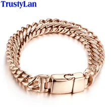 Trustylan звено цепи Для мужчин браслет 12 мм Широкий розового золота Цвет Нержавеющая сталь Для мужчин S Браслеты с магнитом застежка Повязку Ювелирные Изделия