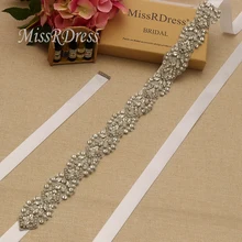 MissRDress ручная вышивка стразами пояс невесты серебряный кристалл свадебный пояс Стразы Блестки свадебный пояс для свадебных аксессуаров JK807
