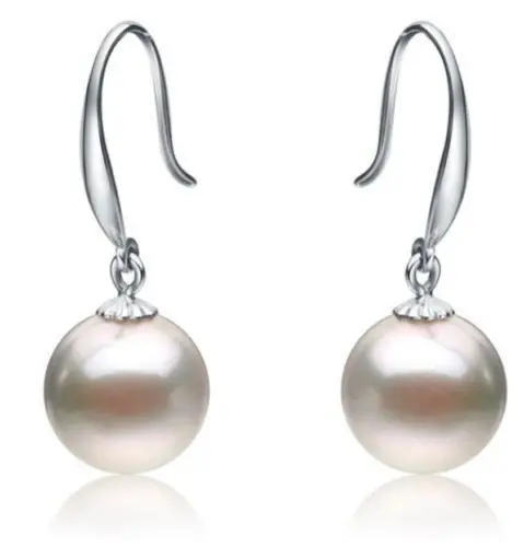 

PERFECT ROUND 10-11MM AAA WHITE SOUTH SEA PEARL DANGLE EARRING 14K/20 WHITE GOLD