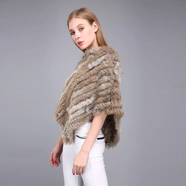  Winter Warm Shawl Poncho For Women Knitted Real Rabbit Fur Shouder Pashmina Capes Lady Natural Fur Wraps (3)