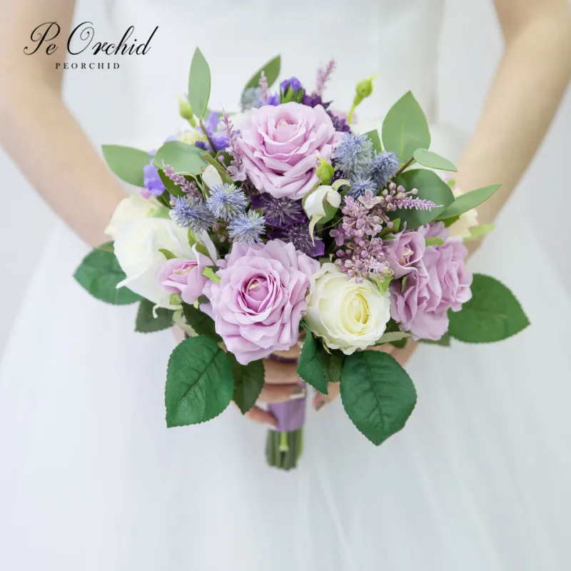 Peorchid Rustic Purple Rose Flowers Wedding Bouquets Artificial 2019 Handmade Detalles Boda Bridal Bouquet Decoration For Bride Wedding Bouquets Aliexpress