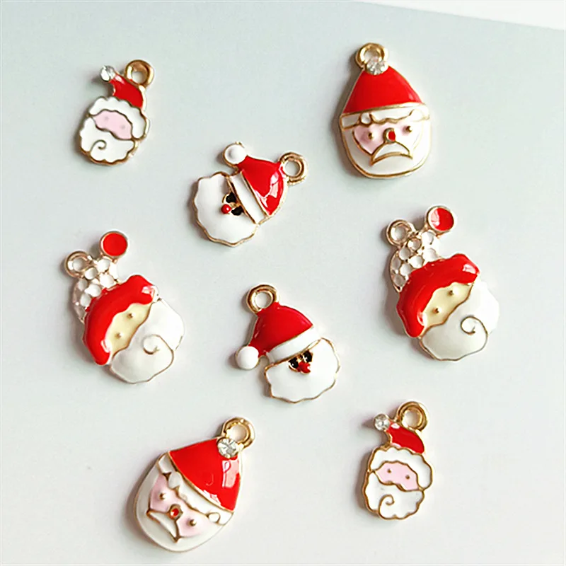 10pcs lot Sweet Santa Claus Series Zinc Alloy Drop Oil Craft Charms 