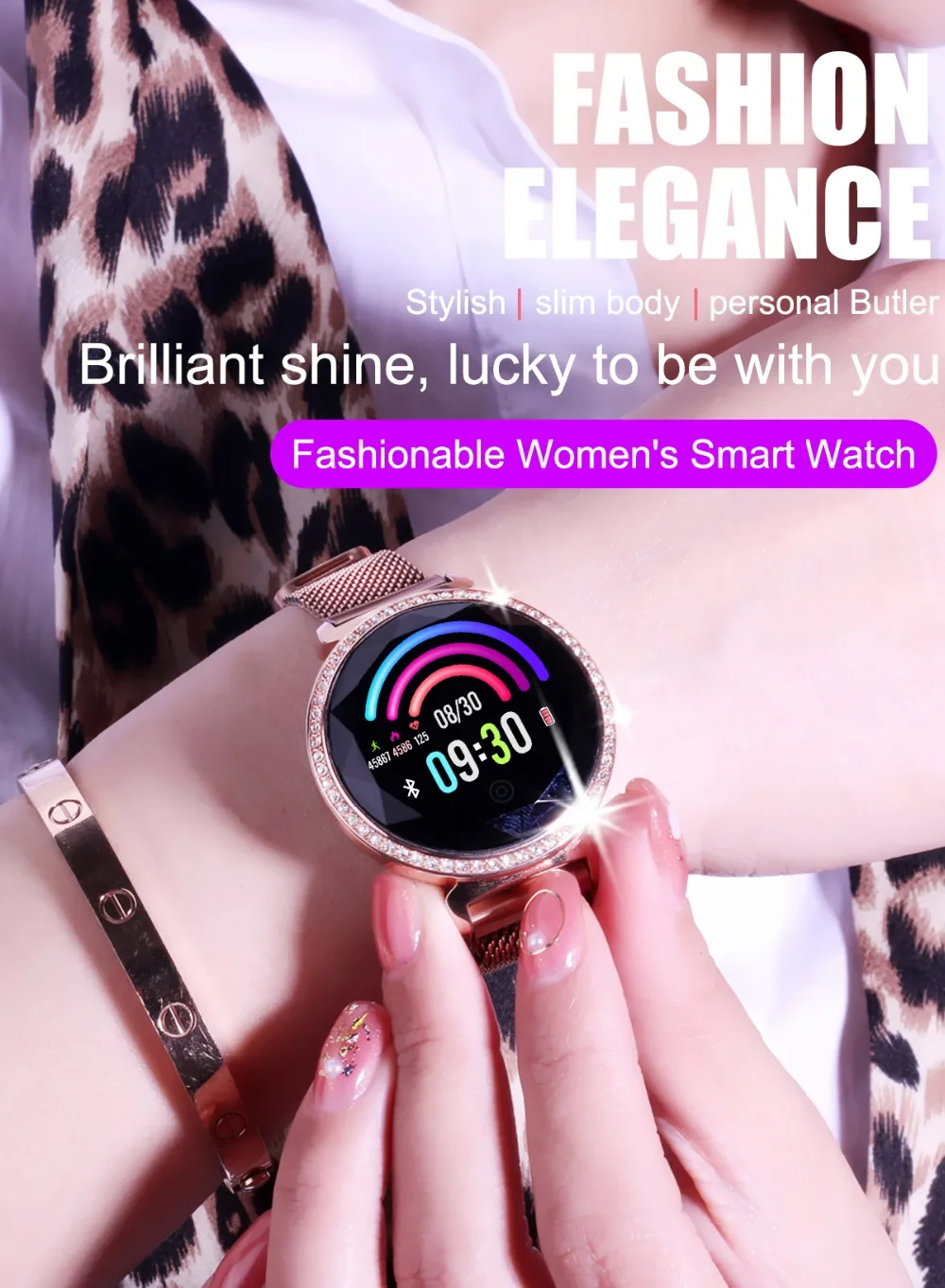 Vorke VK11 Women Smart Watch Fitness Tracker 3D Diamond Blood Pressure Heart Rate Monitoring Wristband Best Gift for Women