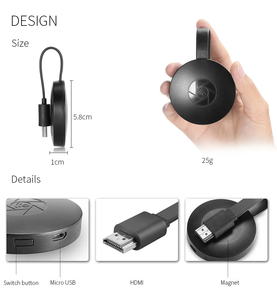 

MiraScreen TV Stick HDMI anycast Chromecast Miracast DLNA Airplay WiFi Display Receiver Dongle Support Windows Andriod TVSG2