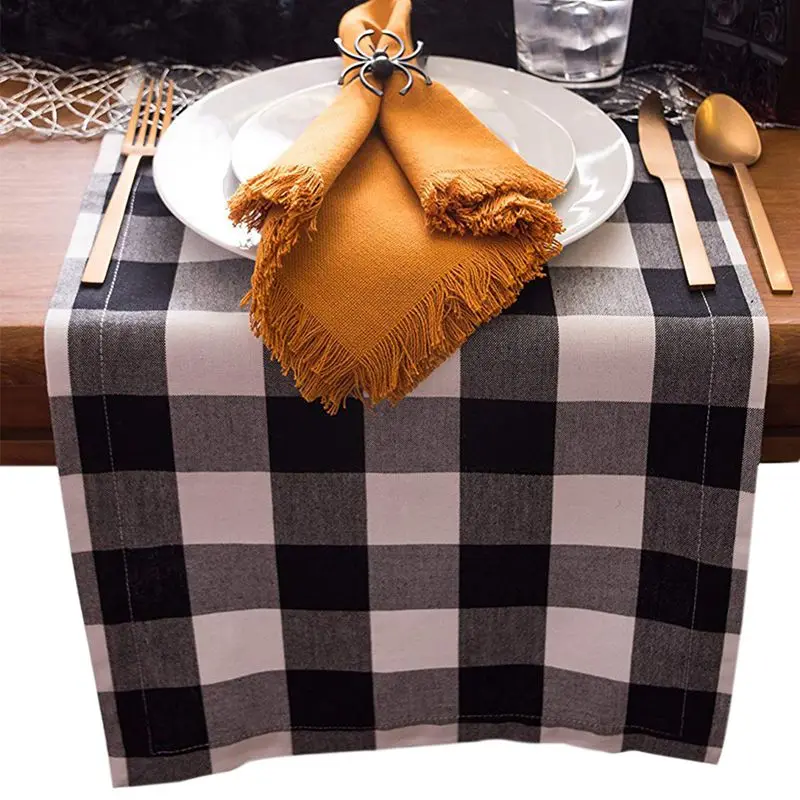 

Cotton linen Buffalo Check Table Runner For Family Dinners Or Gatherings, Indoor Or Outdoor Parties, & Everyday Use (30x180cm,