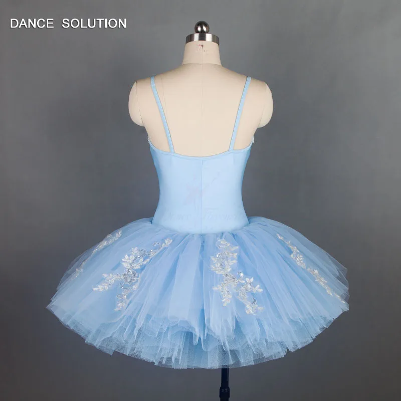 Предварительно профессиональная балетная пачка с бледно-голубым лиф из спандекса и рифленых камней для взрослых и детей танцевальный сценический костюм платье принцессы BLL031