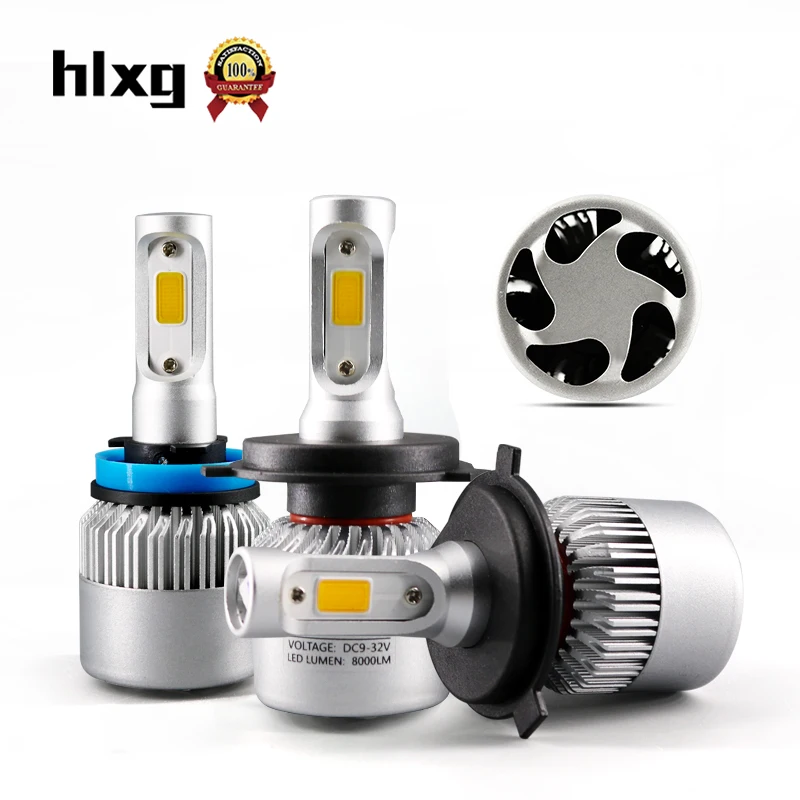 HLXG 72 Вт 8000LM H1 H4 H7 Светодиодные Автомобильные фары комплект 4300K белый желтый COB чипы