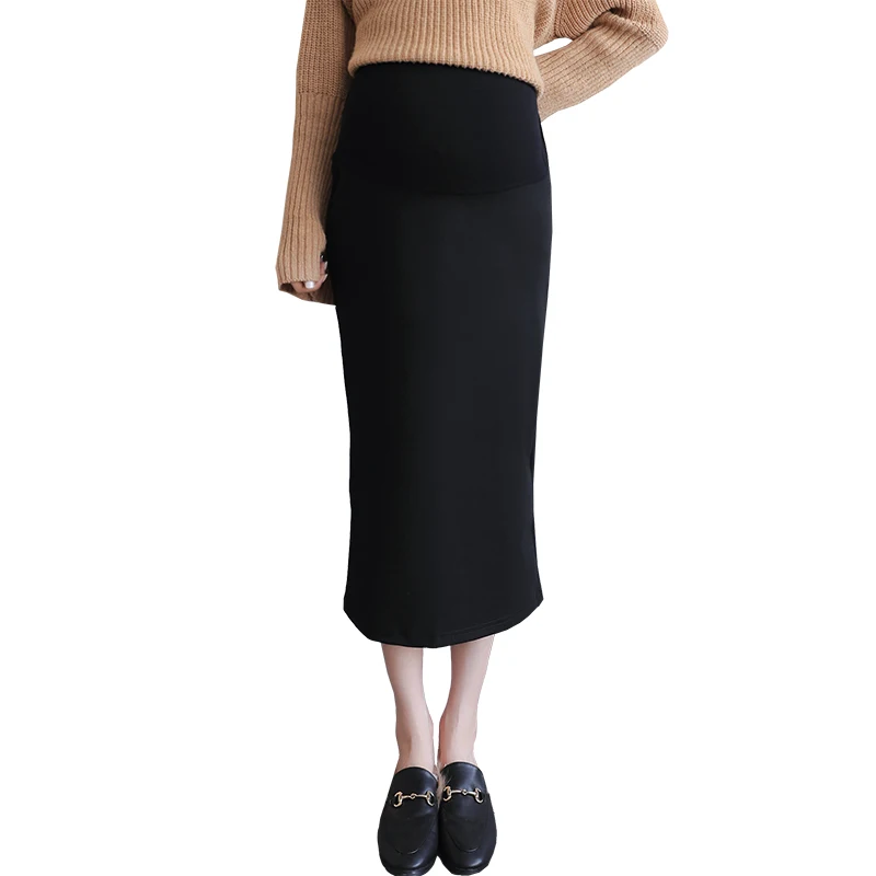 

Pengpious 2019 winter maternity high waist belly skirts thick warm split slim hips pencil skirts office lady long straight skirt