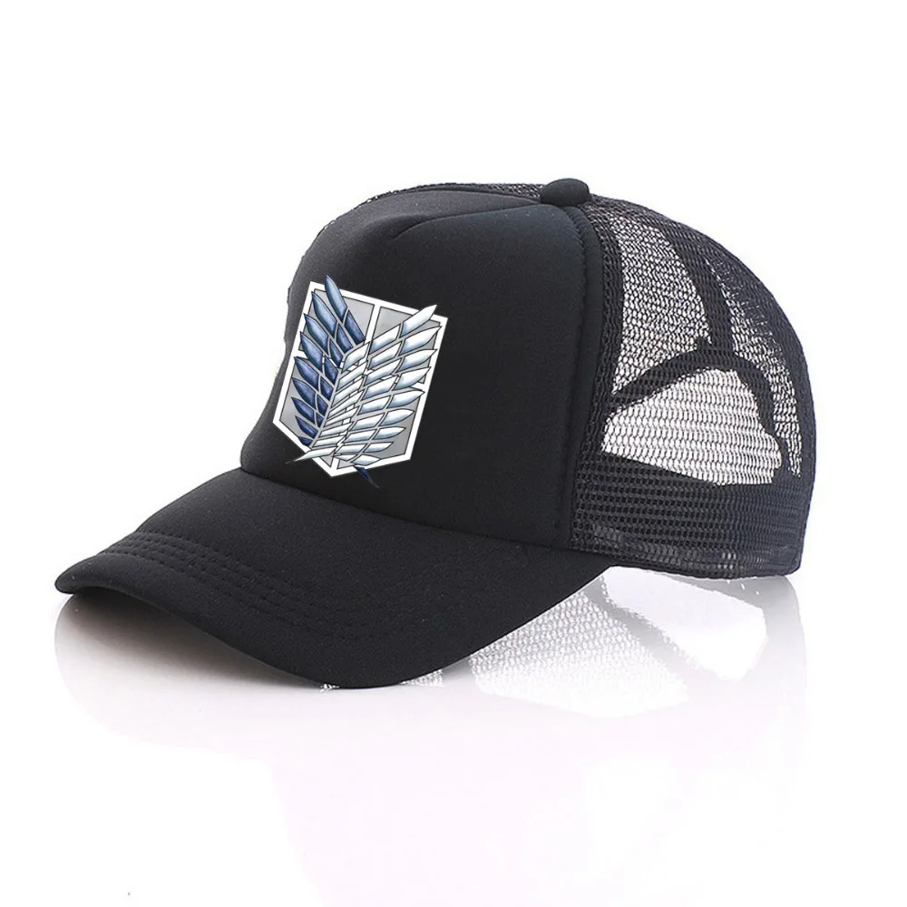 Аниме атака на шляпа Титан Regi для мужчин t Scout Легион символ черный Кепка Дальнобойщика с сеткой Бейсбол кепки Snapback шляпа для женщин