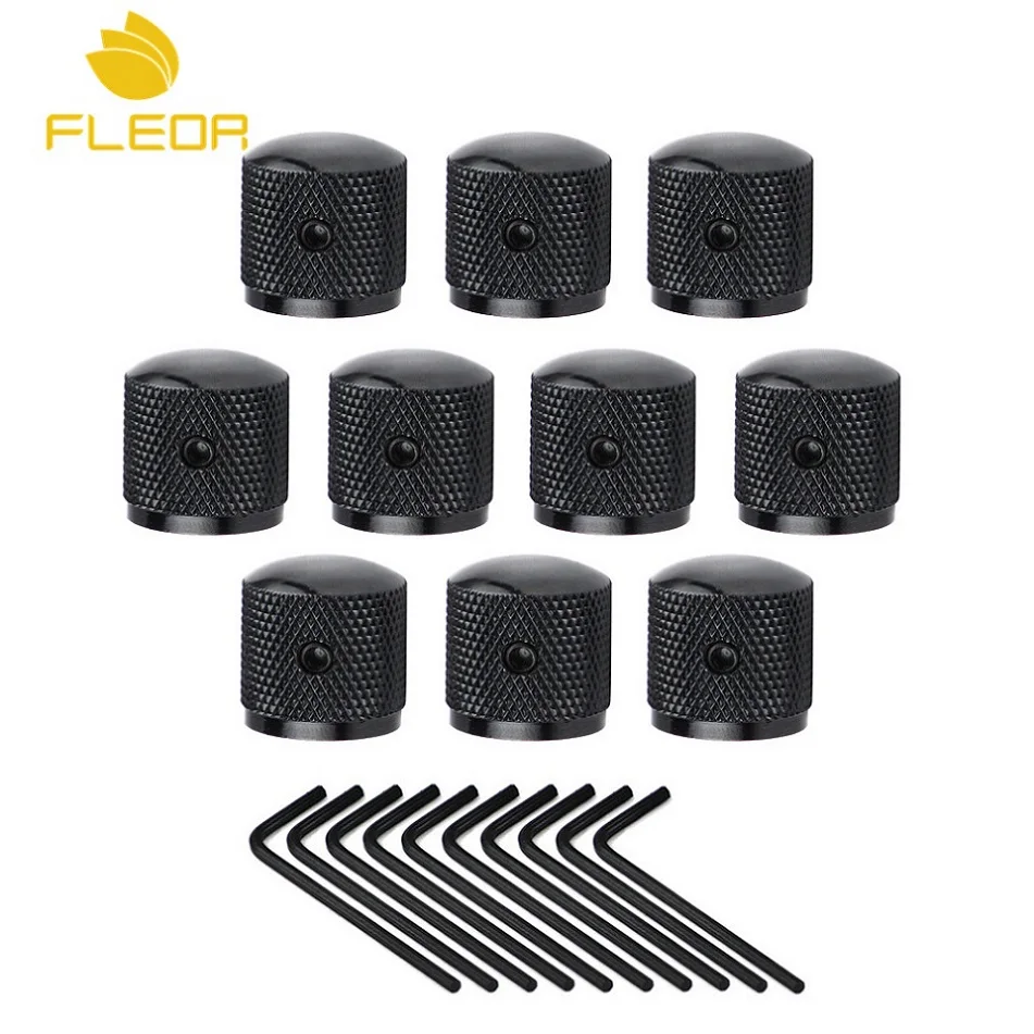 

FLEOR 10pcs Metal Dome Guitar Speed Control Knob Tone Volume Knob Buttons 6mm with Wrench for Electric Guitar Parts