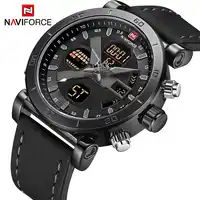 NAVIFORCE ブランドメンズ腕時計スポーツ軍事デュアル表示レザー腕時計ラウンド 3ATM Waterpoof 多機能腕時計男性時計