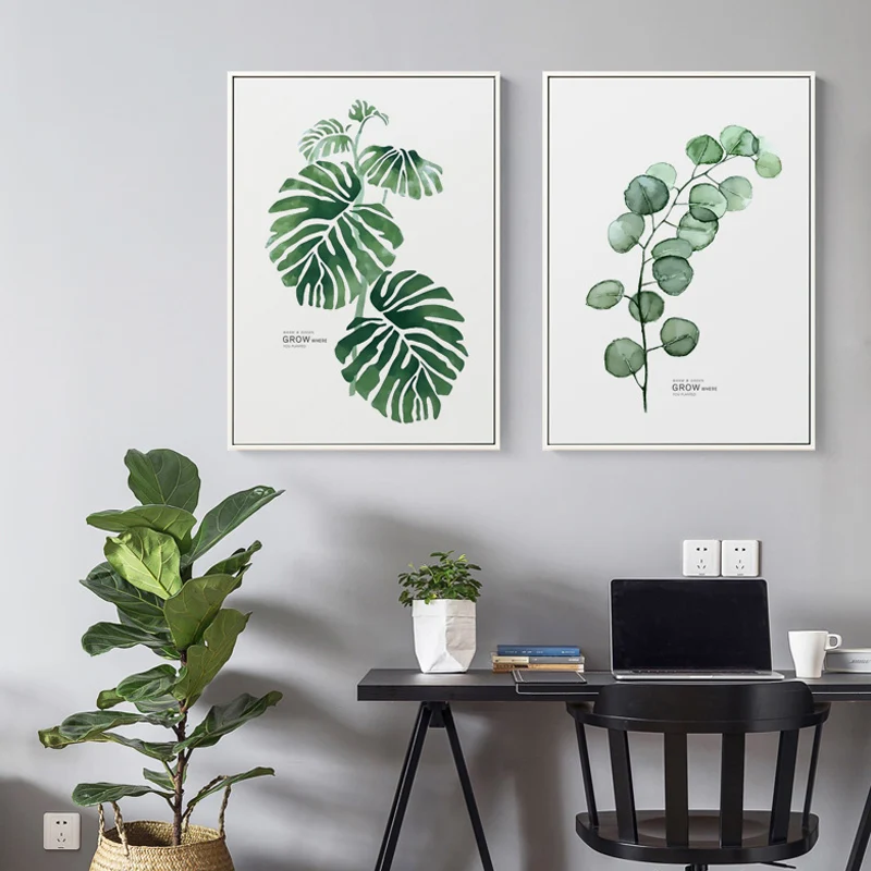 Watercolor Plants Leaves Canvas Poster Art Prints Wall Painting Home Decor 