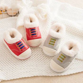 

Baby Boys Toddler Slippers Kids Winter slippers Children Warm Waterproof slippers Girls Fur Cotton Home Simulation canvas shoes