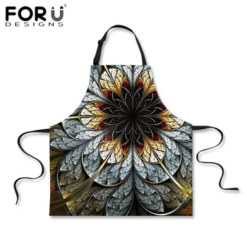 

FORUDESIGNS Brand Designer Kitchen Aprons for Woman Flower Painting Print Men Chef Grembiule Oil Protection Aprons for Cooking