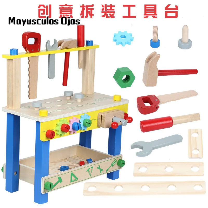 

Children's Simulation Repair Tool Table Toy Boy Play House Nut Building Blocks Assembling Group Wooden Toolbox Educational Toys