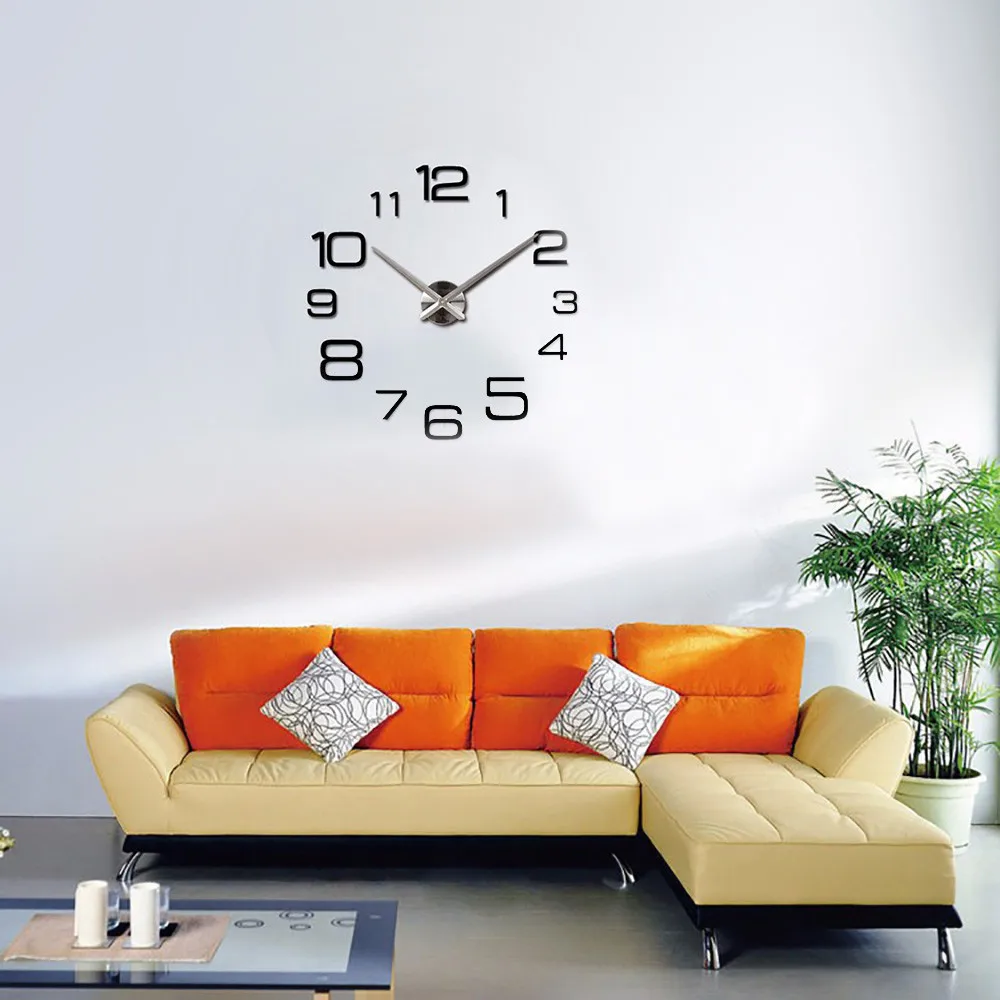 

2019 Novel Wall Clock Blcak Creative Digital Pointer Type DIY Clock Mirror Wall Clock Nice Wall Decoration For Living Room