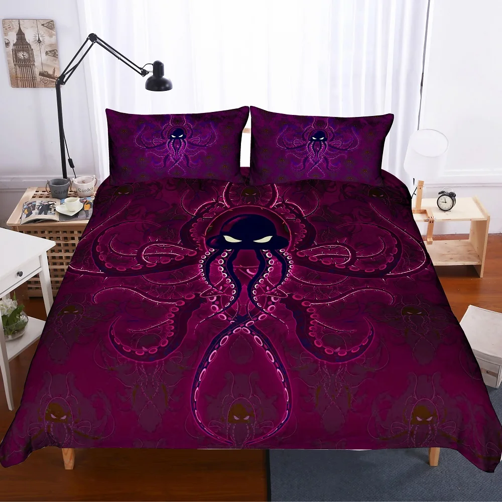 

3D Printed Navy Skull Tentacles Fuchsia Red 3PC(1 Duvet Cover 2 Pillow Shams) Duvet Cover Bedding Set for Aduts,Boys and Girls