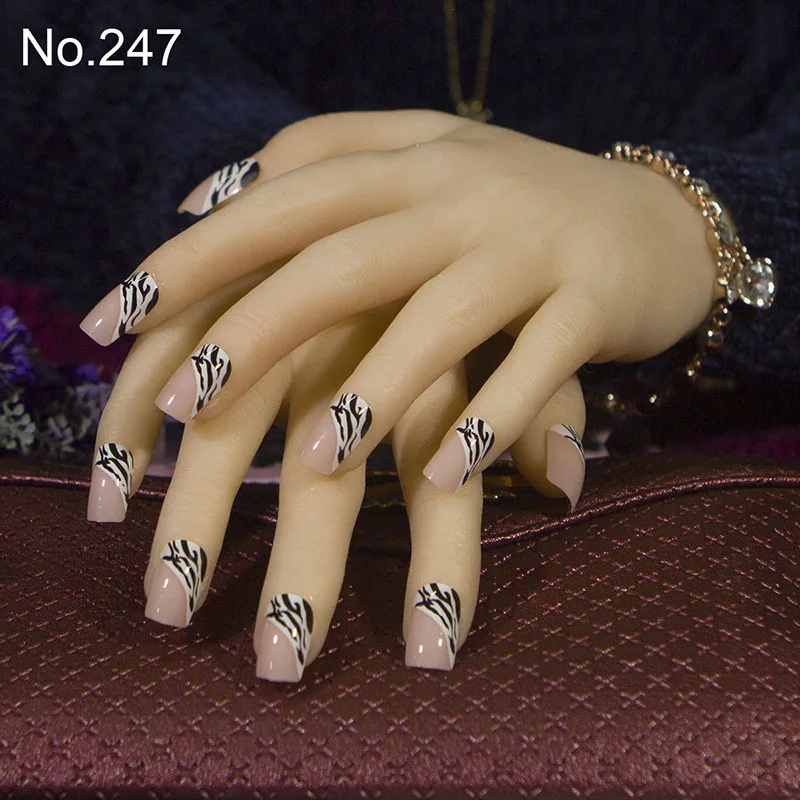 JQ 24 шт./компл. квадратный накладные ногти из акрила с цветочным дизайном искусственный Французский Поддельные накладные ногти полное покрытие нормальных размеров ноготь невесты советы - Цвет: 247