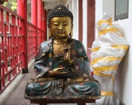 

20"Tibet Buddhist Bronze cloisonne Amitabha RuLai Sakyamuni Great Buddha Statue