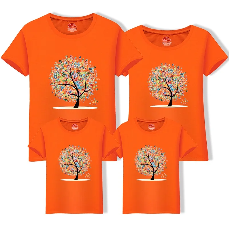 Новинка года; Семейные комплекты; повседневная одежда для детей и родителей; одежда для семьи; хлопковая футболка с короткими рукавами; летние Семейные костюмы - Цвет: Orange