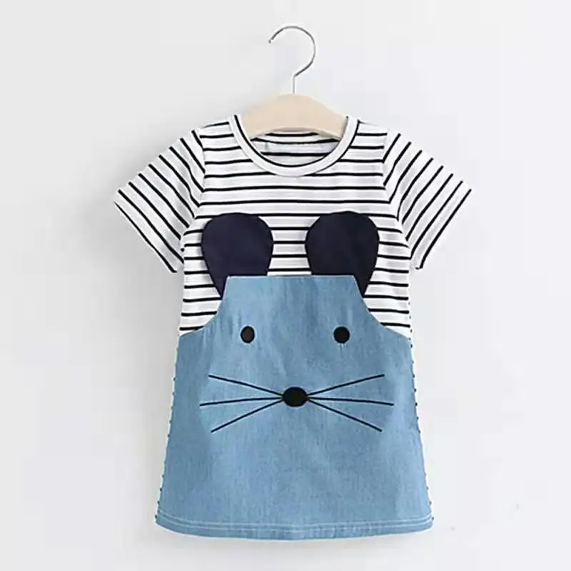 Cute Lovely Summer Children Princess Carton Mouse rat A-line Striped Baby Kids Girls Dress 2 3 4 5 6 Year Old Tutu Girl Dresses | Детская