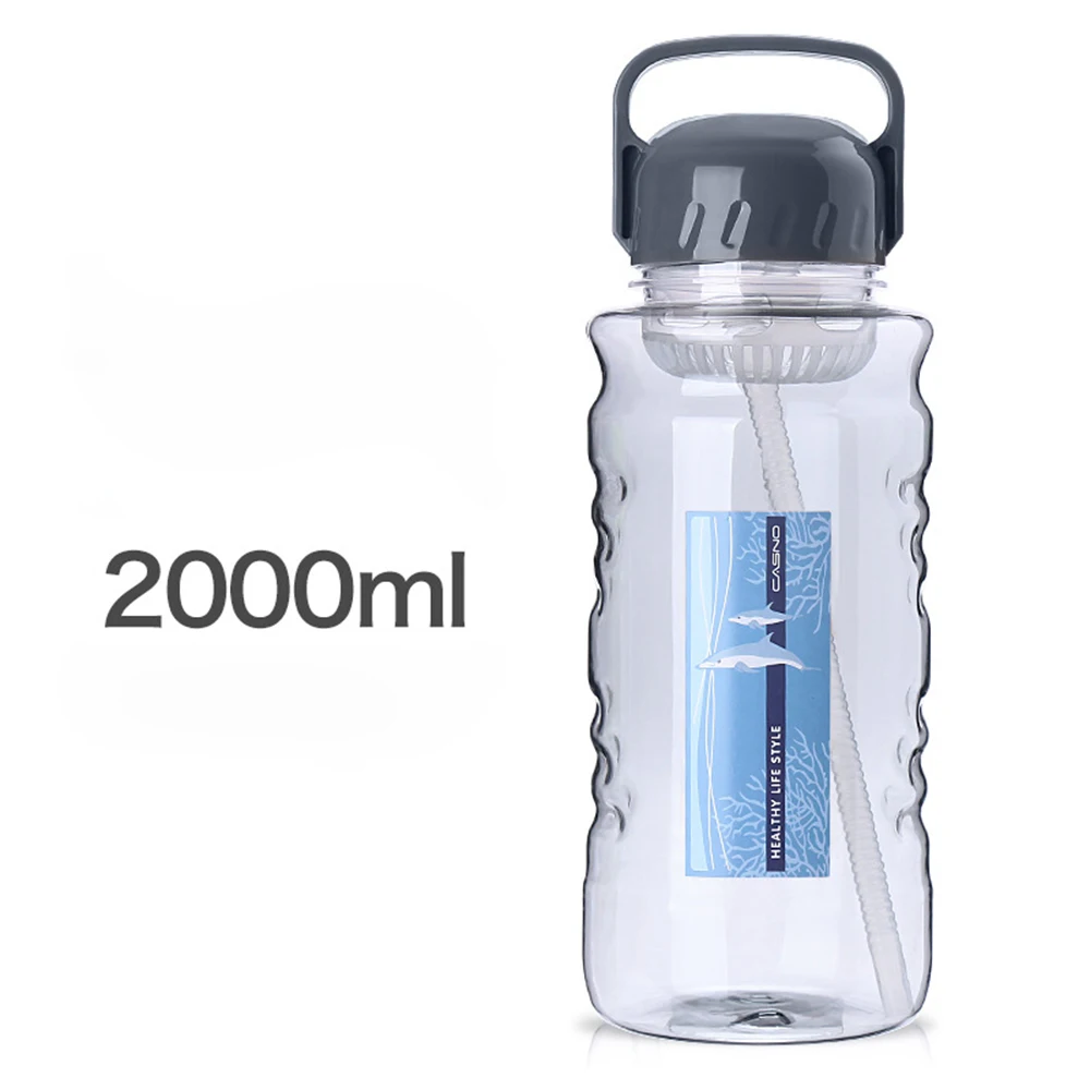 2L пластиковая бутылка с соломинкой фильтр большой емкости BPA свободный дорожный спортивный питьевой стаканчик Герметичная Бутылка для заварки - Цвет: Темно-серый