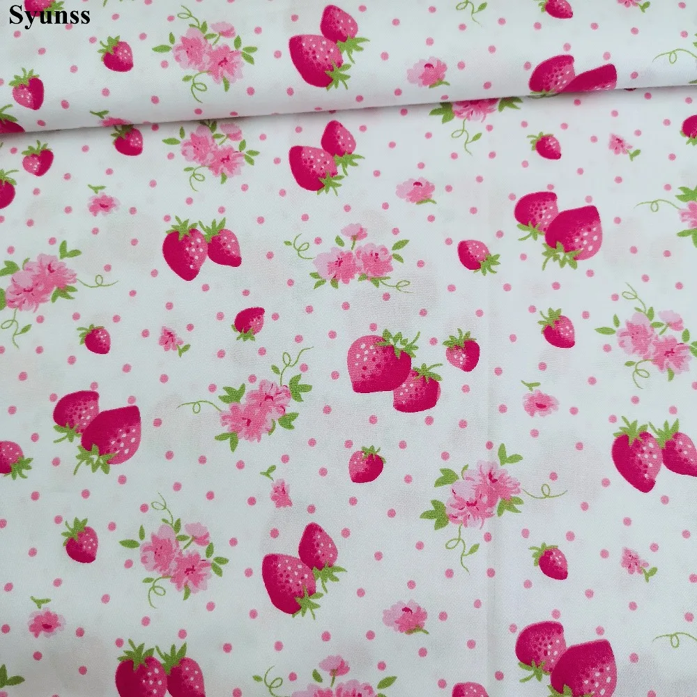 Syunss Strawberry Dot Printed Twill Cotton Fabric DIY Handmade Sewing Patchwork Baby Cloth Bedding Textile Quilting Tilda Tissus