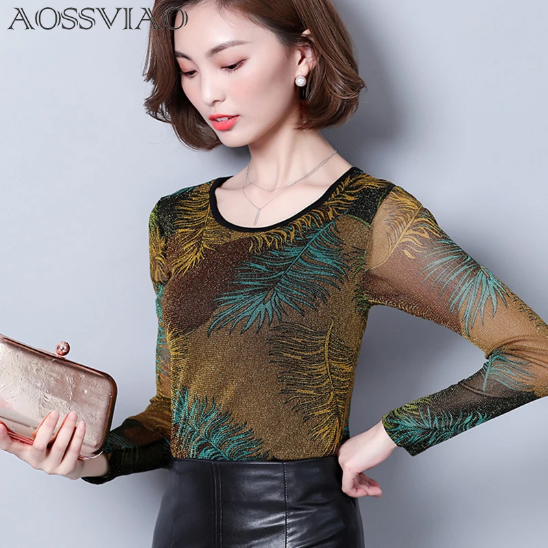 

AOSSVIAO 2020 Spring Floral Shirt Print Female Slim Women Shirts Full Sleeve Womens Tops O-Neck Blouse Korean Fashion Clothing