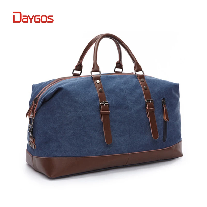 

DAYGOS Men Canvas Traveling Bag Carry On Vintage Bags Luggage Travel Zipper Portable Duffel Large Weekend Travel Bag For Women