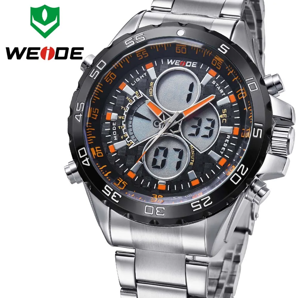 Weide оригинальные мужские Спортивные кварцевые брендовые Роскошные силиконовый черный ремешок relogios дропшиппинг противоударные водонепроницаемые наручные часы - Цвет: steel orange