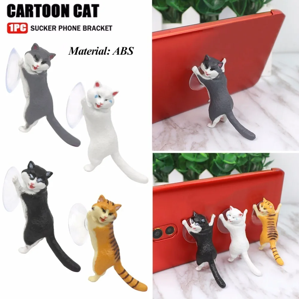 

NEW Cute Cat Mobile Phone Stand Rotate Freely with Sucker Phone Holder for Smartphones/Tablets ABS Desktop Holder Drop Shipping