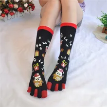 3 пары в упаковке Детские носки унисекс Зимние рождественские носки женские Харадзюку из хлопка забавные носки с пальцами; носки в полоску с контрастной красочные пять пальцев носки Meias