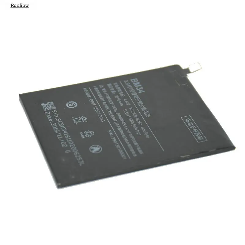 Ronlibw Высококачественная батарея для Xiaomi Phone BM34 BM 343010mAh 3 84 V запасная Mi Note Pro