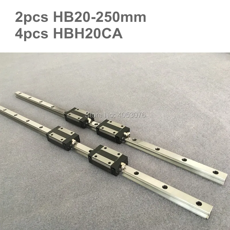 HGR 2 pcs linear guide HB20 250mm Linear rail and 4 pcs HBH20CA linear bearing blocks for CNC parts