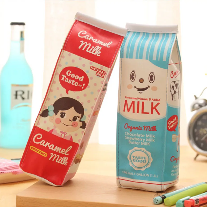 

1Pcs Creative Simulation Milk Box PU Leather Pencil Bags Stationery Storage Organizer Bag School Office Supply Escolar Papelaria