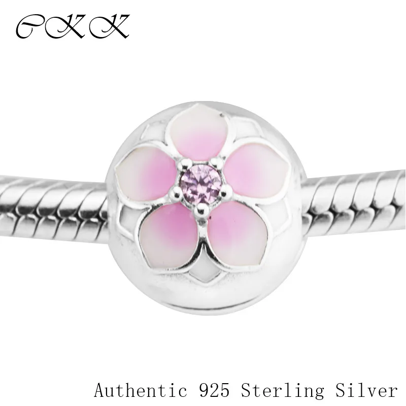 

Fit Pandora charms Bracelets 100% 925 Sterling Silver Magnolia Bloom Clip Beads With Pale Cerise Enamel & Pink CZ SL030