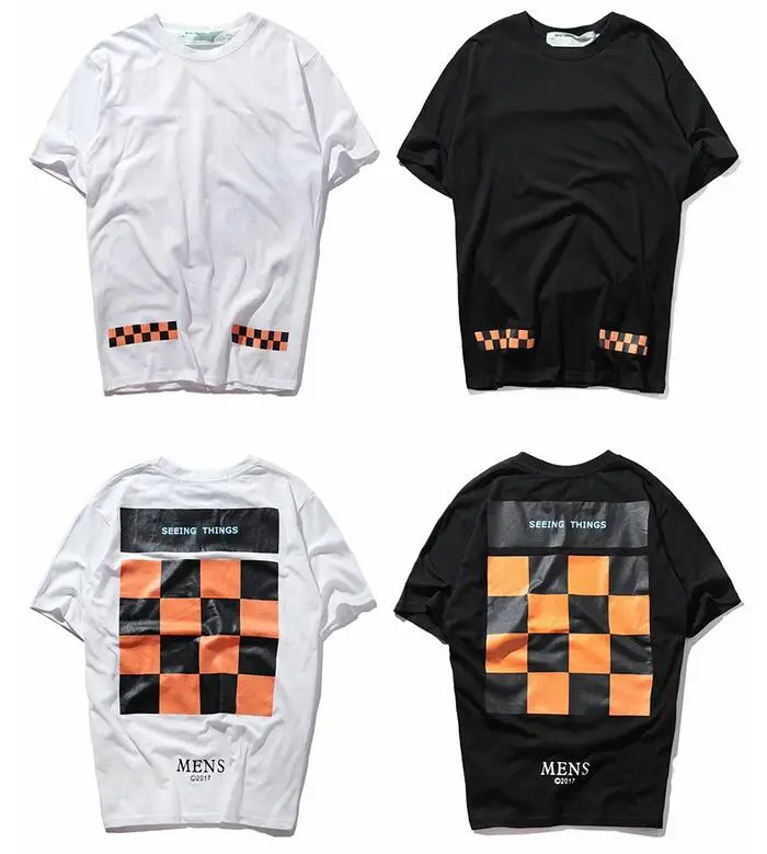 

Plaid Off-White OW lattice pattern Men/Women Unisex Couple Lovers models Fashion Cotton Casual Short sleeve Round neck T-shirt